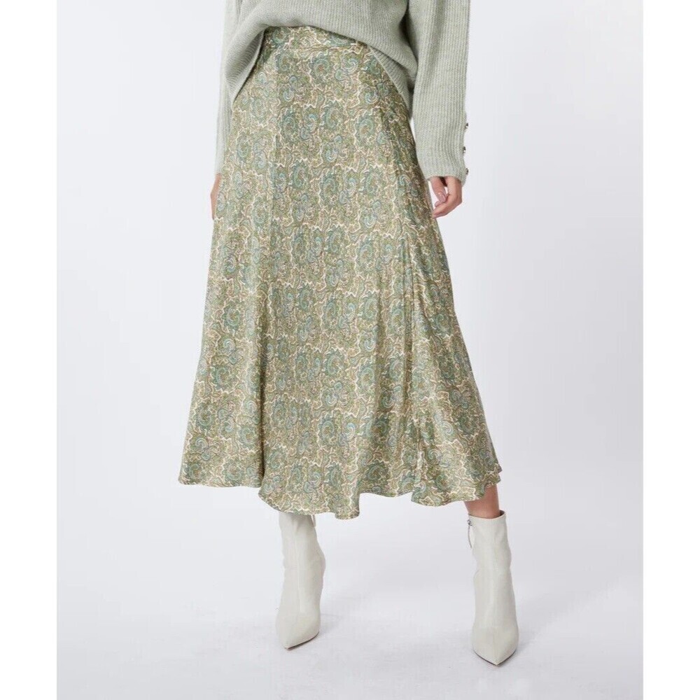 Zara Women's Medium Paisley Maxi Skirt Green Elastic Waist Flowy Boho Lagenlook - Picture 3 of 11